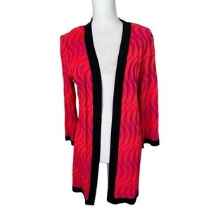 MISOOK Women’s Medium Black Pink Orange Long Duster Cardigan Zebra Print Knit a8